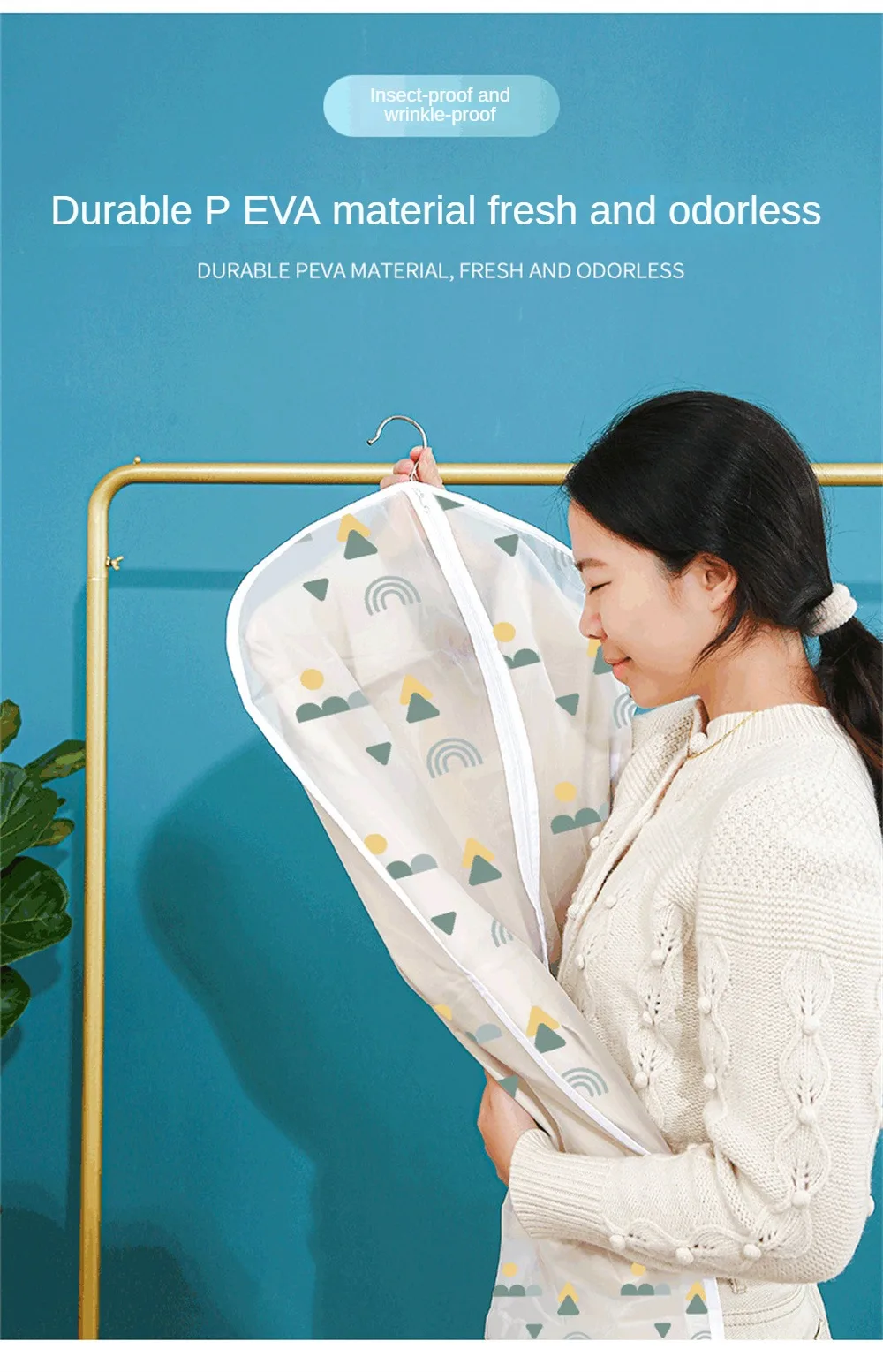 Description Picture 4 of itemHousehold Waterproof Dust BagTransparent Coat Dust Cover Thickened PEVA Suit Hanging Bag Clothing Dust Cover Household