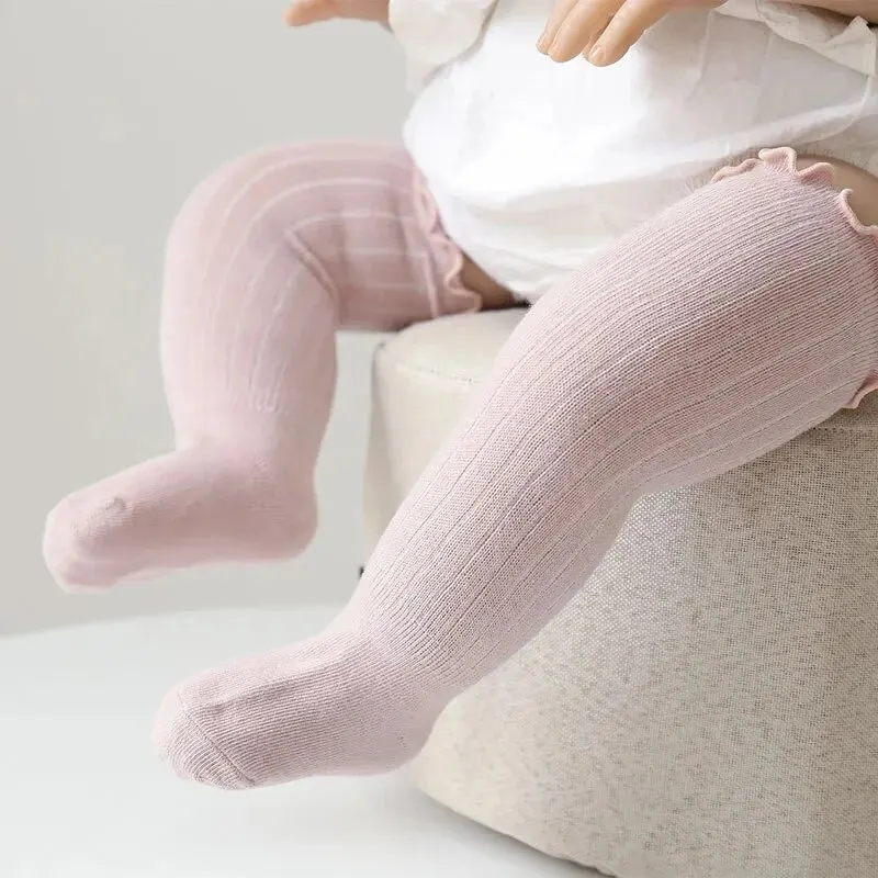 Girls Socks 3Pairs/Lot Baby Girls Lace Frilly Solid Cotton Long Knee High Kids Sock Infant Newborn Spring Children Ruffle Cute