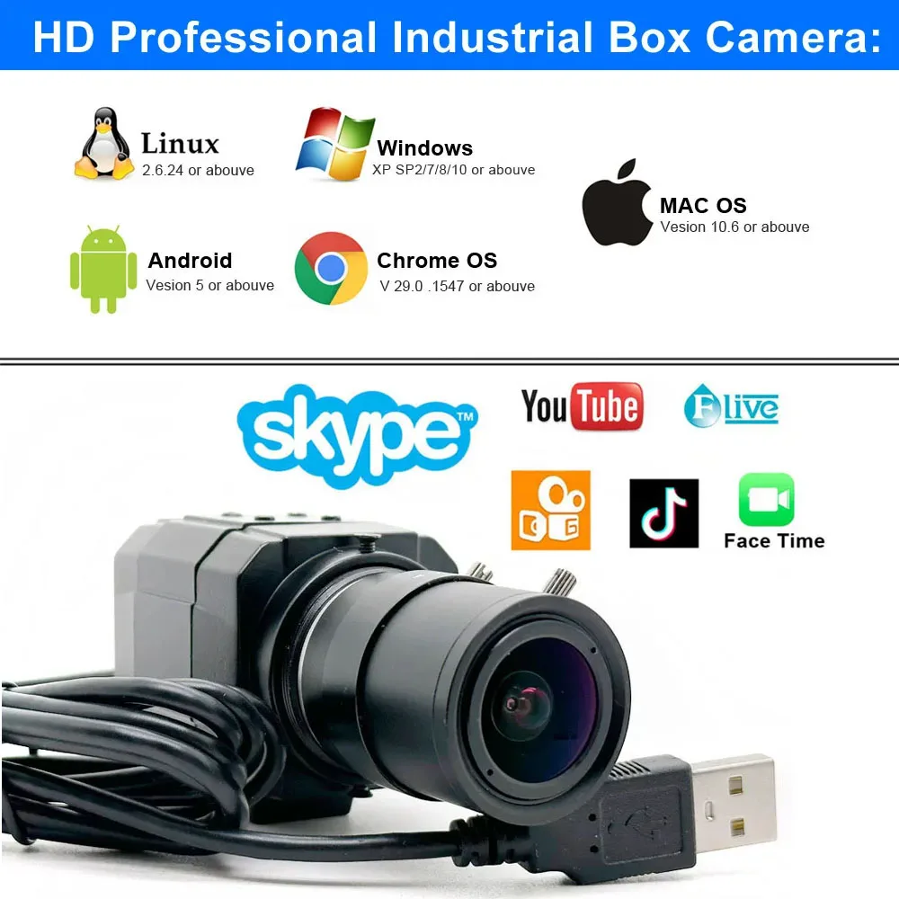 2K 4MP PC Webcam HD 2.8-12mm/5-50mm Varifocal Manual Zoom Lens 4.0 Millionpixels 30fps 2560x1440 MJPG UVC OTG High Speed USB Cam 3
