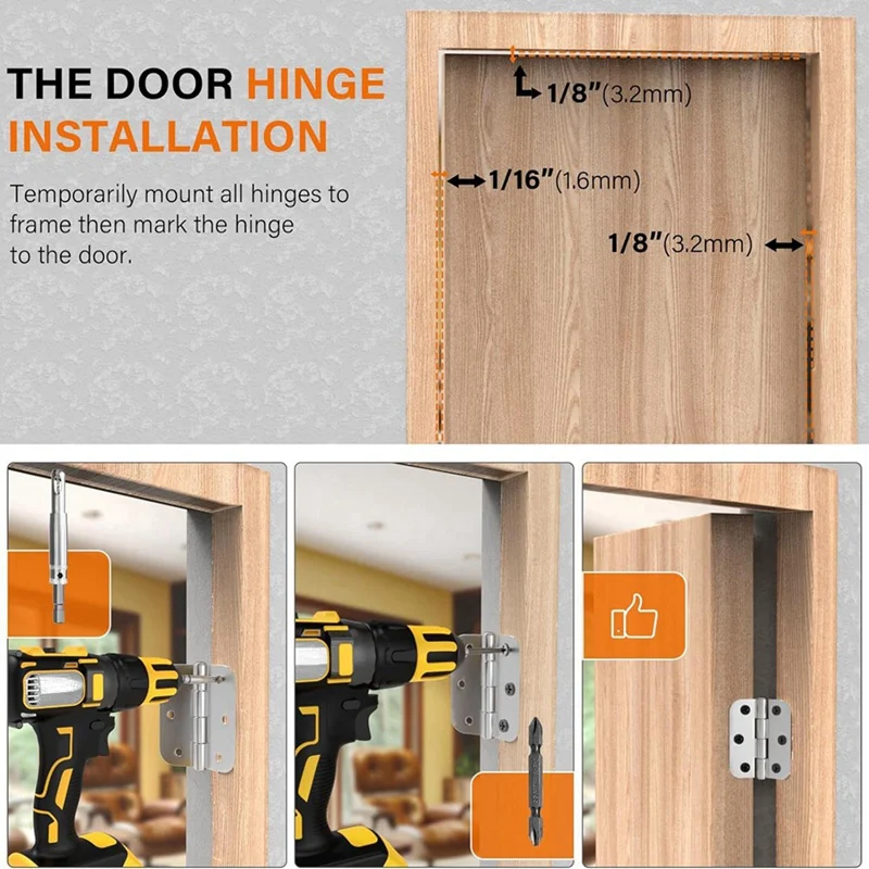AB47-Door Hinge Jig, Door Hinge Template With 8 Sizes From 2-1/2In To 6In And 5 Door Thickness From 1-3/8In To 2-1/2In