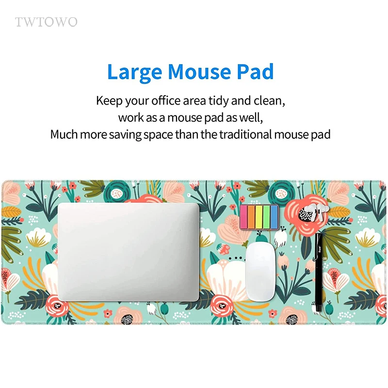 Mouse Pad Gamer Verde Floral xl Casa hd Computador Grande Mousepad Xxl Tapetes de Mesa Macio Não-deslizamento Tapete... - Imagem 4
