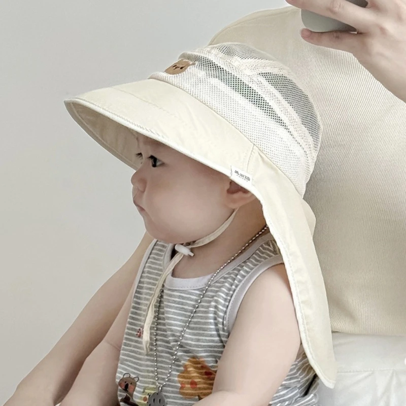 Baby Mesh Bucket Hat Fisherman Hat Soft Brim Panama For Kids Unisex Neck Flap Fishing Outdoor Activity Sun,sun hats,fisherman hat,sunscreen hats,bucket hats,sun hat