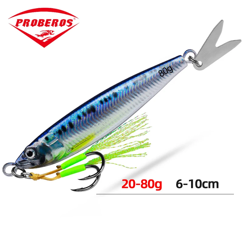 PRO BEROS 3D-gedruckter lebensechter Köder, Eisenblei-Fisch mit Schwanz, 20–80 g, schneller Jigging-Metallköder, weitwurf, sinkender Angelhaken