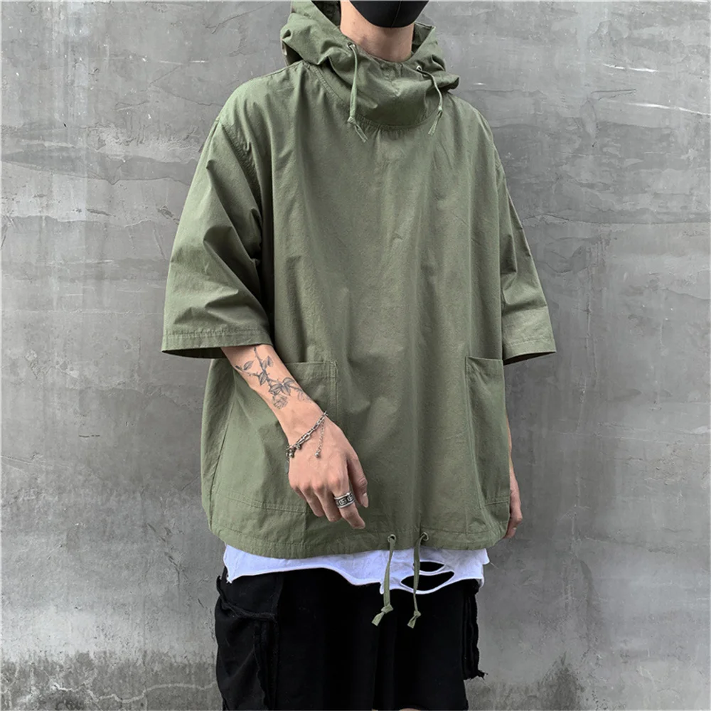 

Pullover Summer Tops Hoodie Korean Loose T-shirt Men Sweatshirts Shirt Half Streetwear Sleeve 's Hoodies