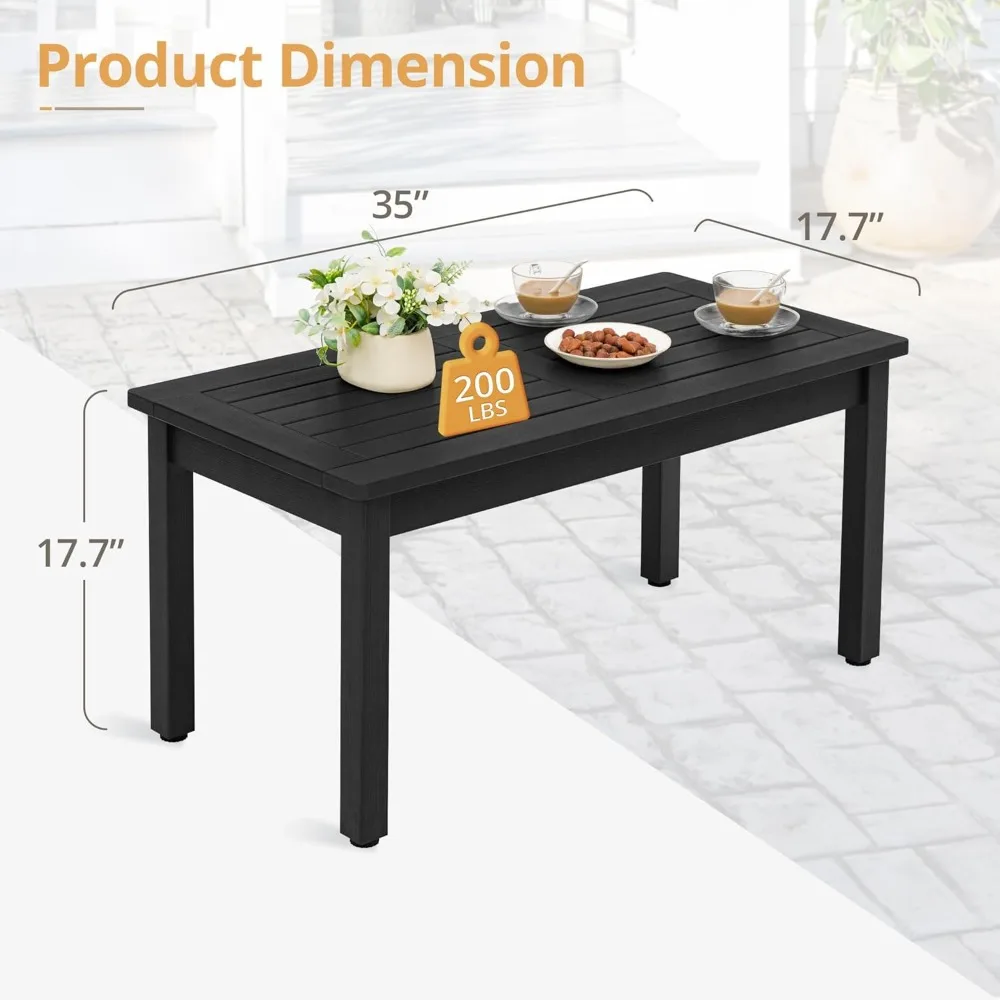 Coffee Table Rectangle,Patio Coffee Tables for Outside,with Slatted Tabletop for Deck, Garden, Balcony, Indoor or Outdoor Use 3