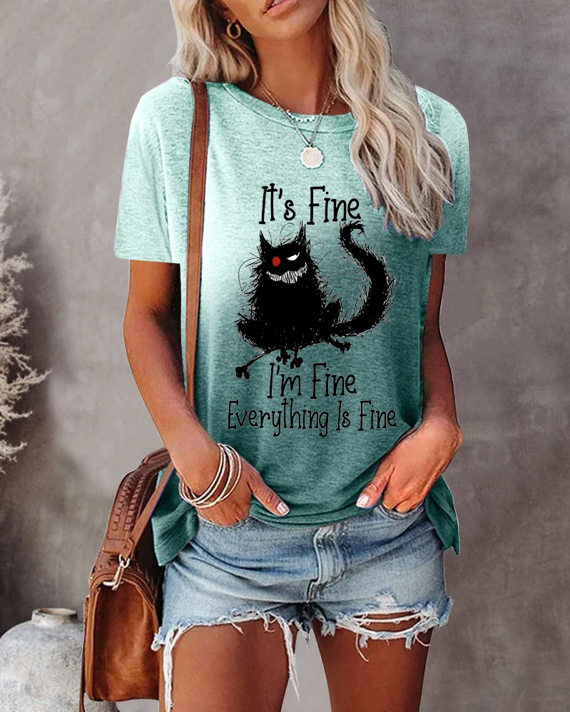 T-shirt d'été surdimensionné à col rond pour femme, vêtement estival et décontracté avec image de chat, imprimé en 3d, 713_voghion.com