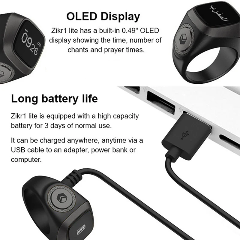 Inteligente Tally Counter Anel para os Muçulmanos Zik Digital Tasbeeh Lembrete Prayer Time Lembrete Bluetooth - Image 5