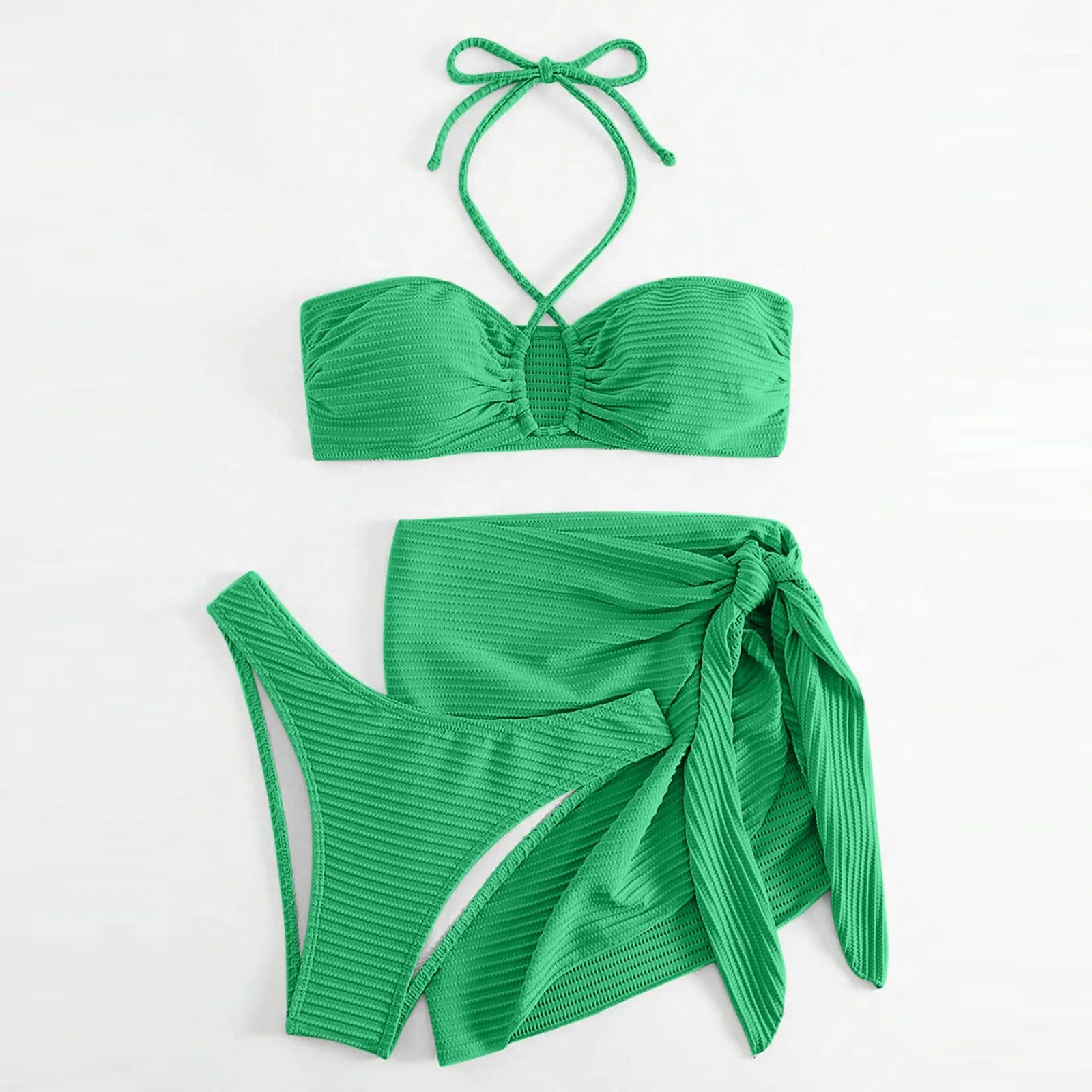 

Новинка 2024 года, сексуальный комплект бикини, купальник, пляжный купальник с лямкой на шее и завязкой, бикини, Женский усовершенствованный раздельный однотонный купальник из трех предметов для дам