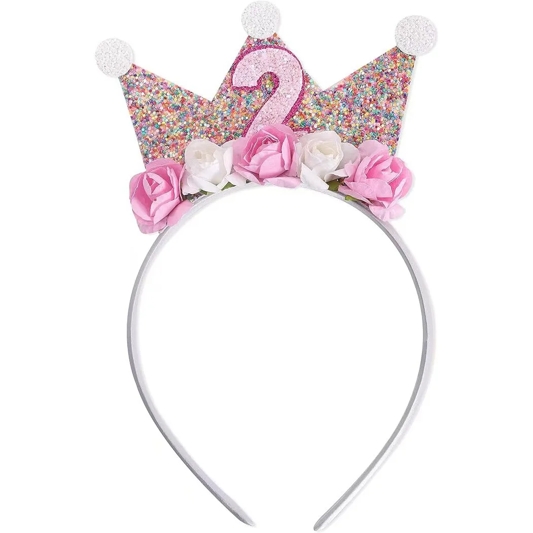 Geburtstags-Stirnband und Schärpe für Kinder von 2–6 Jahren: Blumenkronen-Design mit Glitzer, Prinzessinnen-Stil, bequem, perfekt für Geburtstagsfeiern – Detail 4