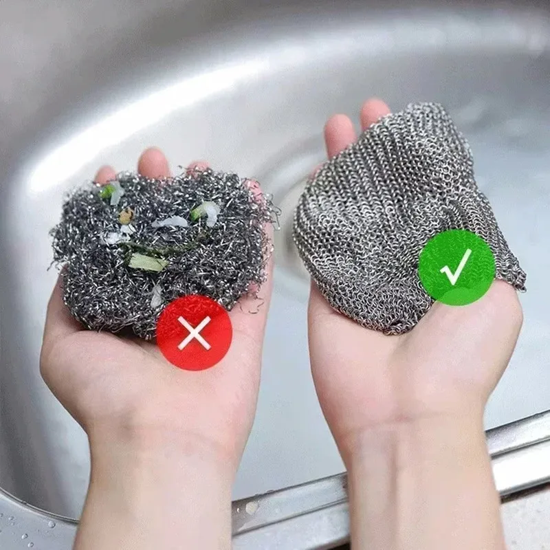 Cleaning Cloth 10pcs/5/1pc Magic Steel Wire Double-sided Metal Wires Rags Kitchen Dish Pot Washing Towel Clean Tool