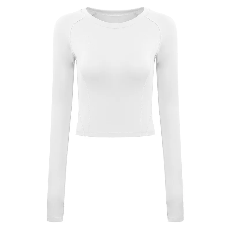 New Shirt Long Sleeve Thumb Hole Gym Running T-Shirt Female White Sports Top Tight Quick-Drying Sport T-Shirt