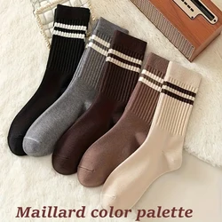 Pack of 5 Trendy Striped Crew Socks for Women - Fashionable Fall Winter Collection (5 Pairs Mixed color)