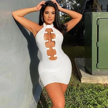 

European and American Hollow Jacquard Design Halter Dress Women's Slim Fit Backless Hot Girl Sleeveless Hip Skirt Women's Skirt