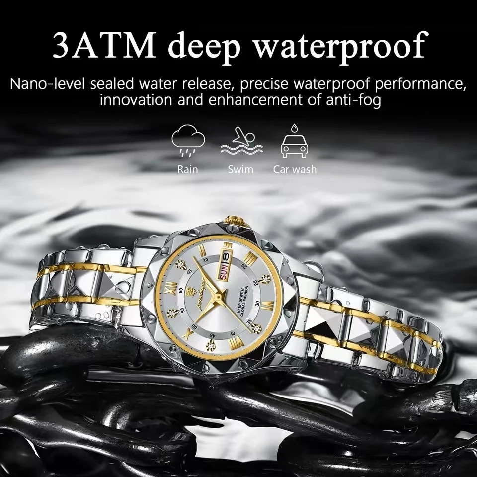 Watch For Women Quartz Top Brand Elegant Business Calendar Week Luminous Waterproof Clock Steel Band Women Watch Montres Femmes
