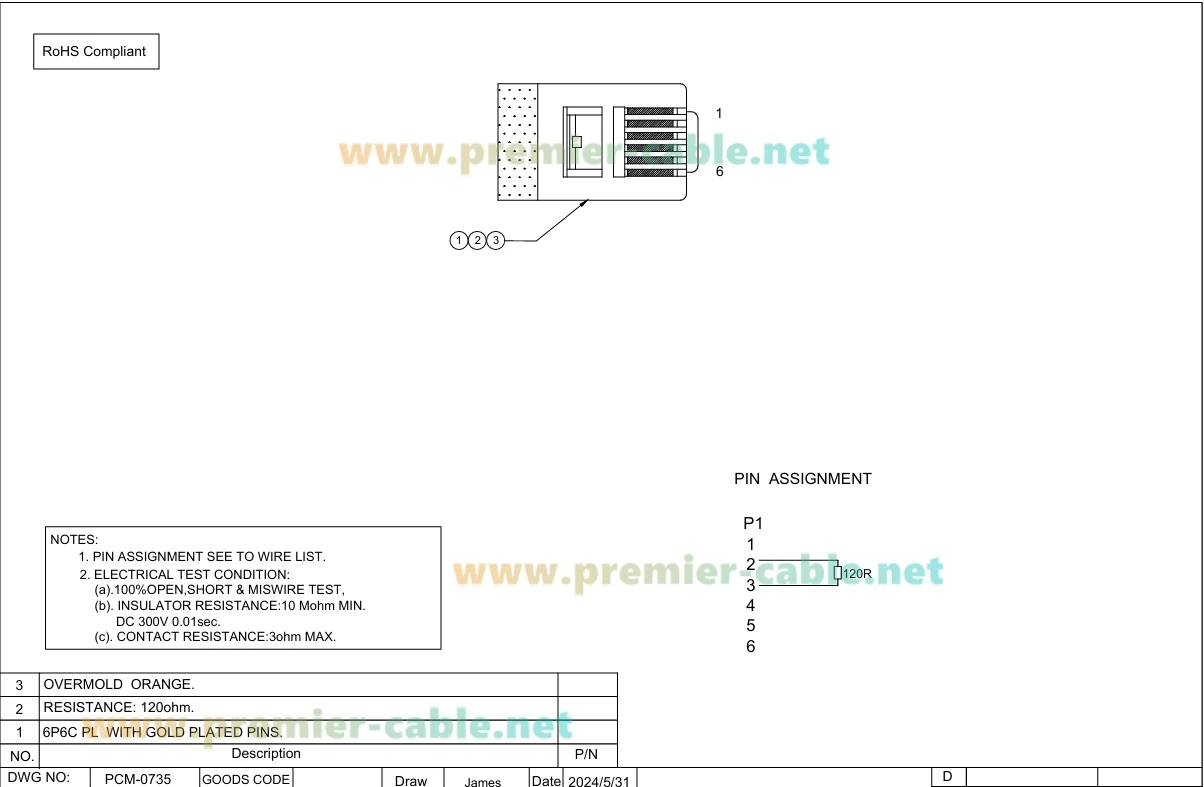 10 Stück RJ12 6P6C Abschlusswiderstände mit 120 Ohm RJ12 Modularer Telefonstecker-Abschlussadapter für RS485 Modbus CAN-Bus-Kommunikation – Detail 1