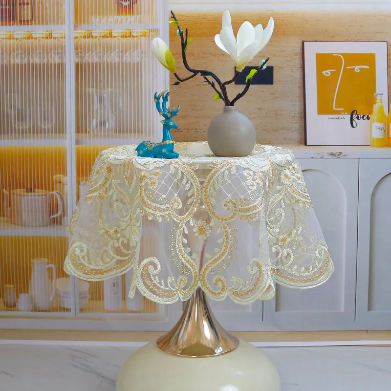 

Europe gold flowers Embroidery table cloth cover Party supplies Christmas wedding tablecloth Table decoration and accessories