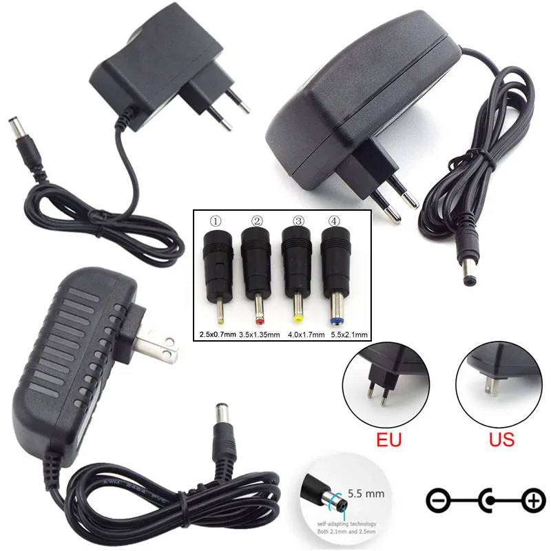 Universal Multi-Voltage Power Adapter Charger with Interchangeable DC Connectors