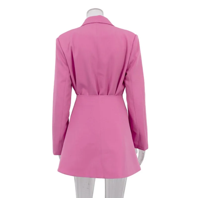 Slim Long Blazer Suits For Women Fashion Pink High Waist Skirts Female Turn Collar Blazer 2 Piece Sets Womens Outfits New