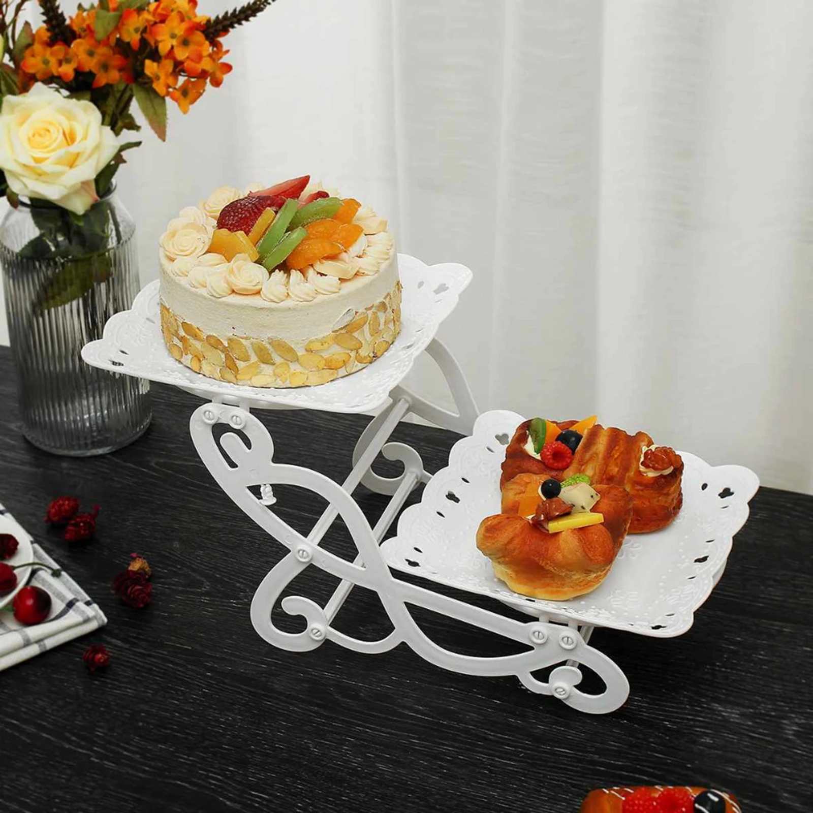 Cake Stand White Dessert Tray Snack Display Tray Bakeware Tabletop Display Stand For Candy Anniversary Banquet Tea Party