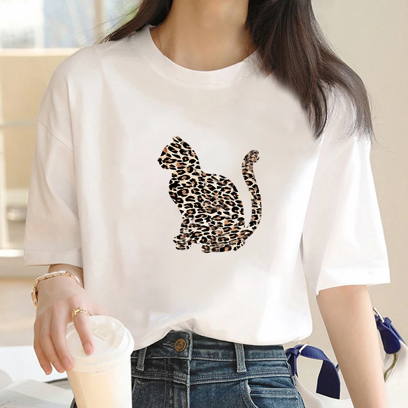 

New Leopard Cat For Women's High-Quality Summer Printing T-shirt 100% Cotton Casual Oversized Y2k 2023 Personality Sleeve O-neck