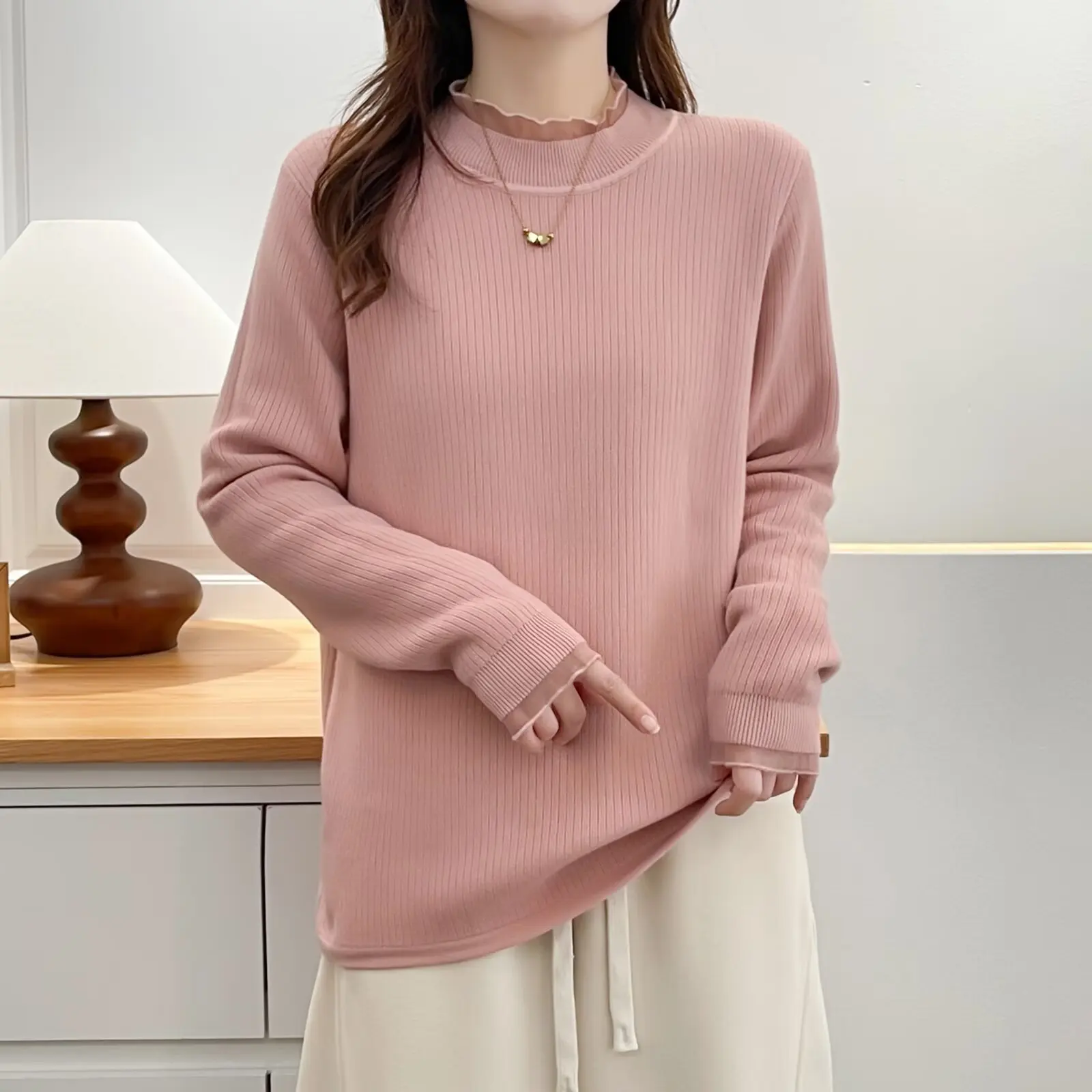 XXXXL Fashion Plus Size Women's Sweaters New Autumn And Winter Style Lace Collar Knitted Fleece Warm Base Jumpers 2329