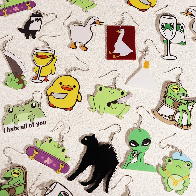 Animal earrings Earrings Women Girls Hip Hop Cute Exaggeration Special Creativity Jewelry Cartoon Animal Alien Frog Duck Goose Cat
