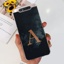 Cute Letters Soft Clear TPU Silicone Slim Back Cover Case for Samsung A80 (Letter - black - A)