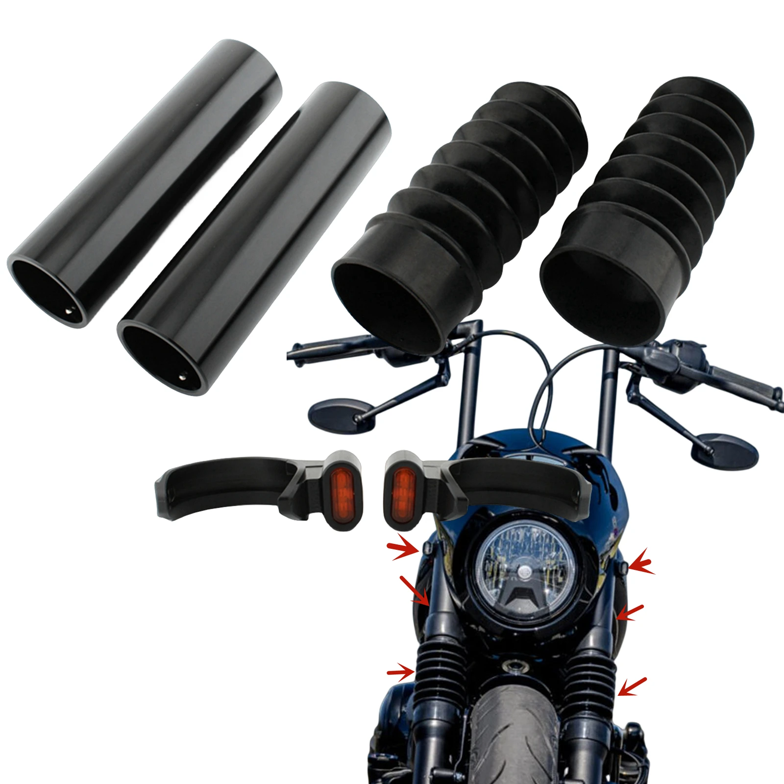 

For Harley Nightster 975 RH975 2022-2023 Motorcycle Front Fork Shock Rubber Dust Covers+Turn Signal Lamp Light