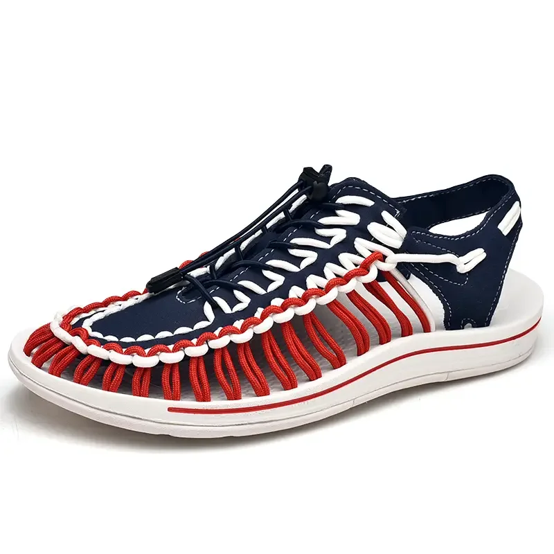 2024 New Leisure Men's Spring/Summer Knitted Sandals Fashionable and Trendy Beach Shoes with A Headband and One Step Lazy Shoes
