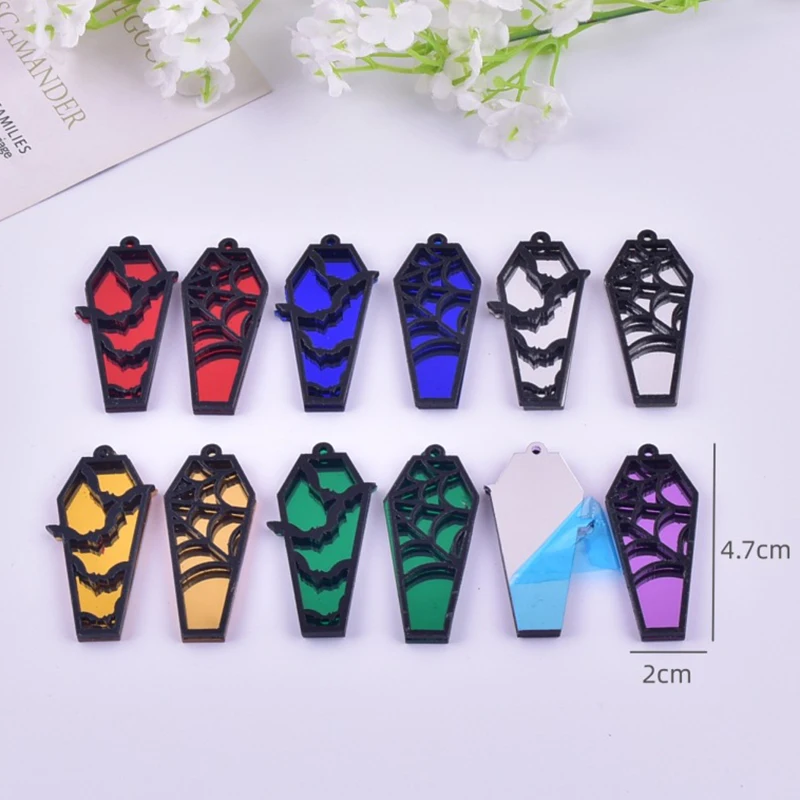 

10pcss Y2k Fashion Halloween Grave Spider Web Mirror Acrylic Charms for Earring Necklace Jewelry DIY Makingfor Women Gifts