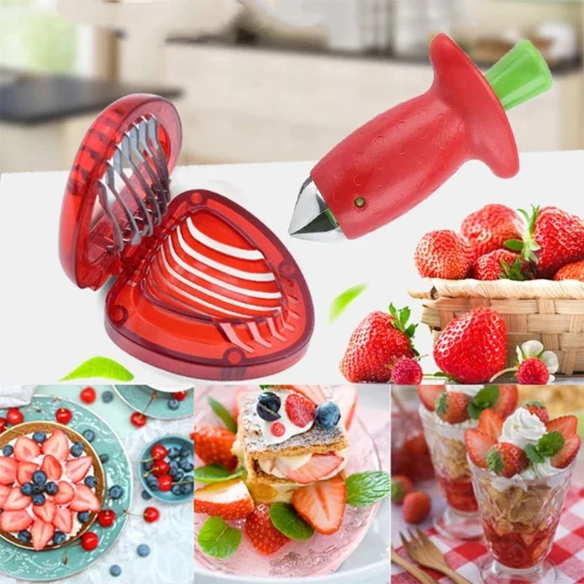 Strawberry Slicer Kitchen Gadget, Strawberry Accessories Fruit Slicer Cutter  Set, Strawberry Cutter Slicer Stainless Steel Blade Craft Fruit Tools(2pc