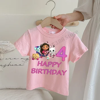 Gabby Dollhouse T-shirt per bambini Anime Cartoon Numero Stampa Top Estate Abbigliamento a maniche corte Ragazze Moda Abiti rosa 1