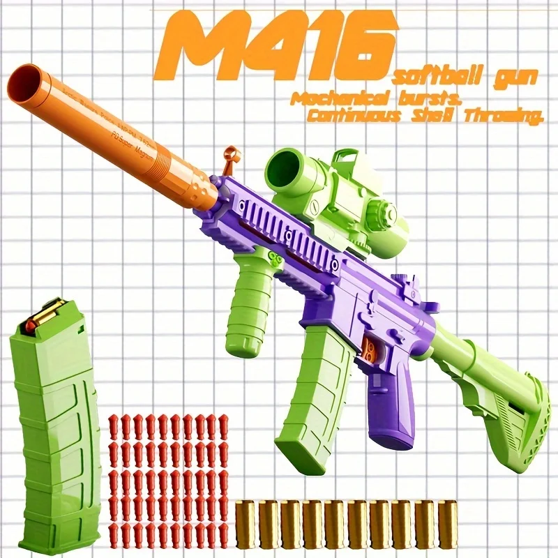 

New M416 Soft Bullet Gun Toy Gun M4 Assembled Automatic Mechanical Burst Toy Gun Birthday Gift Outdoor Shooting Game
