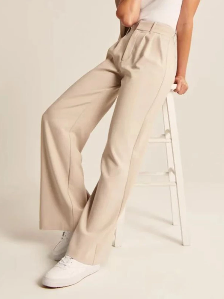 

Women's Pants Spring/autumn Shows Slim Solid Pockets High Waist Wide Leg Trousers Hundred with Belt Wide Leg Casual Women Pants