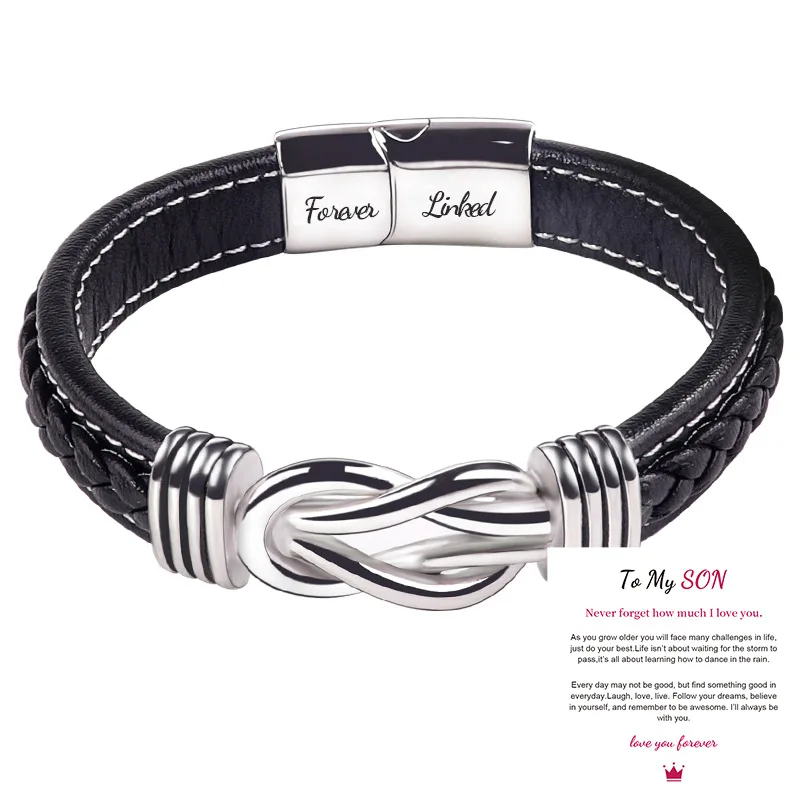 Bracciale "A Mio Figlio, A Mio Nipote", Ti Amerò Per Sempre, Bracciale In Pelle Intrecciata, Bracciale Da Uomo In Pelle Intrecciata Con Nodo | IT - Foto 4