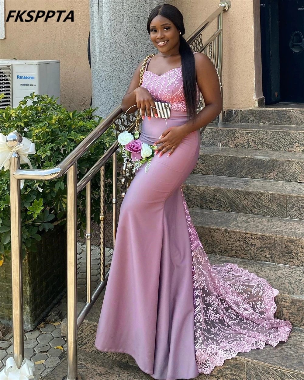 Made Long Mermaid Dusty Rose Bridesmaid Dresses High Quality Lace Satin Wedding Party Gowns