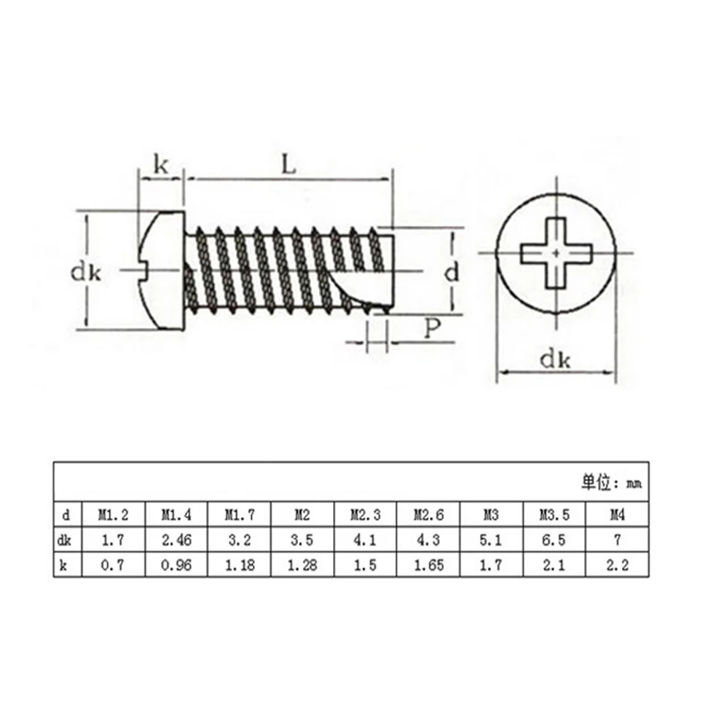 M2 M2.3 M2.6 M3 M4 M5 PT Pan Round Head Self Tapping Wood Screw Tail-Cut Phillips Cross Recessed Black Zinc Plated Steel