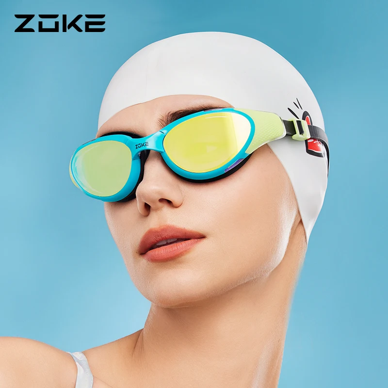 ZOKE Hd Large Frame Lens Swimming Goggles Electroplating Anti-Fog Anti-Glare Training for Adults and Teenagers