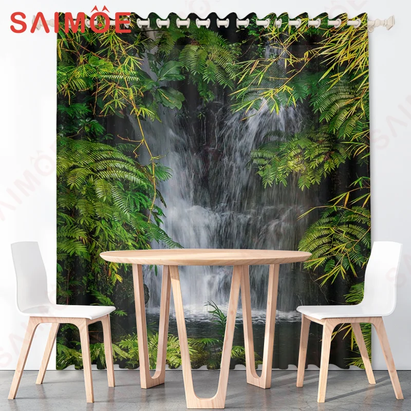 

Занавески из полиэстера для кухни, тонкие шторы 3D из тропической лесной пещеры, водопада, Брука, ванной комнаты, с природным пейзажем