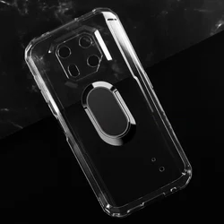 Rugged Back Ring Holder Bracket Phone Case with TPU Soft Silicone for FOR Ulefone Armor 22 (Clear Tpu A Black)
