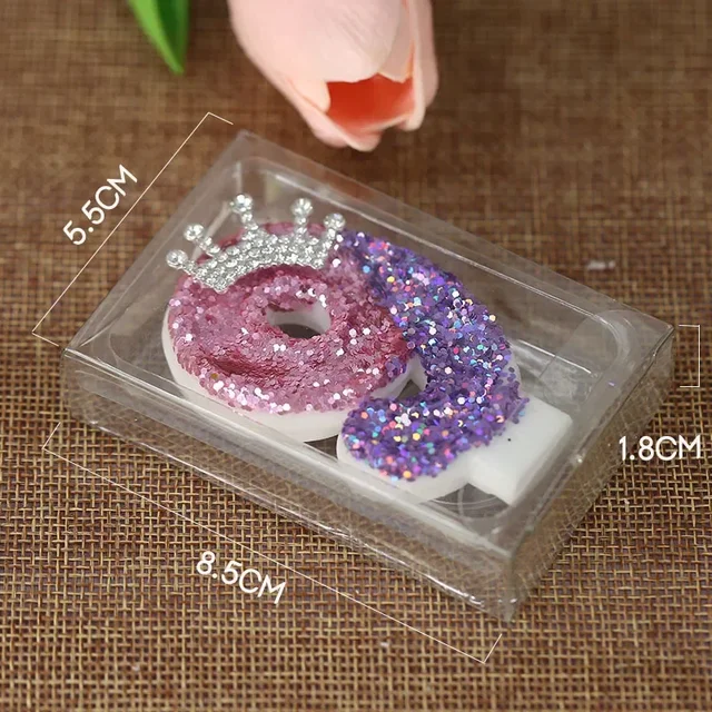 Bougies d'anniversaire 0-9 chiffres strass couronne paillettes filles gâteau décoratif rose violet bougie pour décoration de gâteau fête d'anniversaire 4