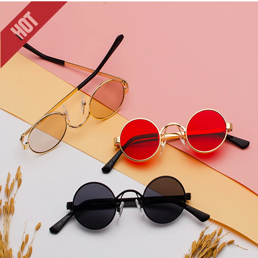

KLASSNUM Classic Oval Sunglasses Men Women Punk Sun Glasses Metal Frame Retro Shades Round Eyewear Steampunk Anti UV400 Red Lens