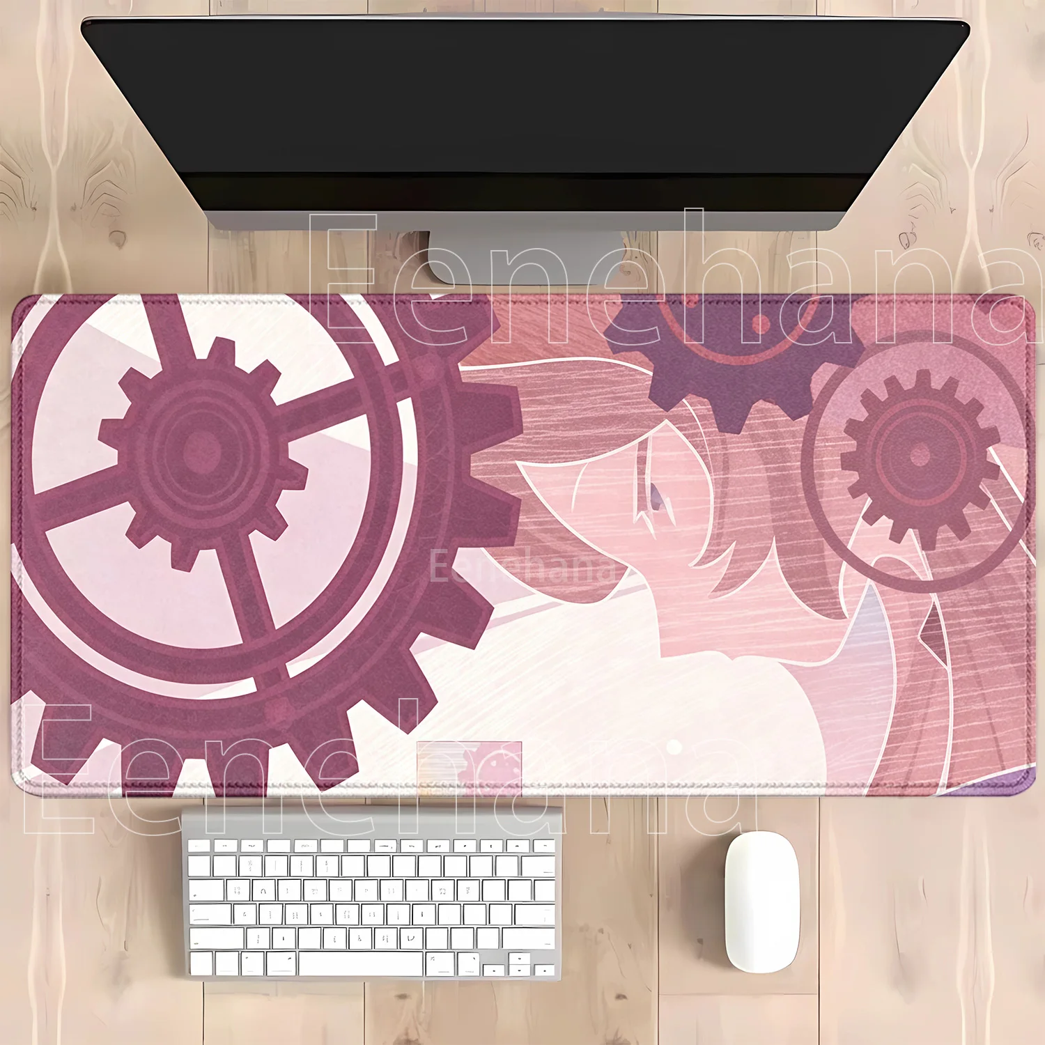 Genshin Impact Anime Kawaii Girl Gaming Mouse Pad - HD Print Desk Mat, Rubber Office Carpet with Overlock Edges