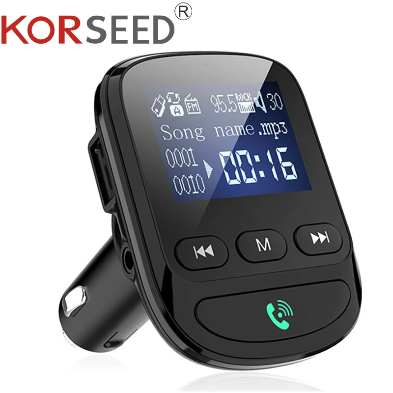 KORSEED Car Charger Hands-free FM Transmitter Bluetooth Car Kit LCD MP3 Player Dual USB Phone Charger for iPhone
