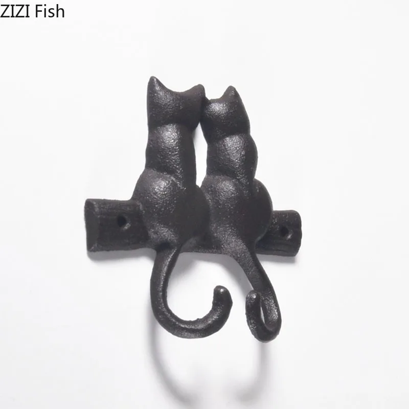 Black Cat Hook Hanging Shelf Wall Hanging Cast Iron Decorative Hook Cute Cat Coat Rack Courtyard Pastoral Outdoor Decoration 4