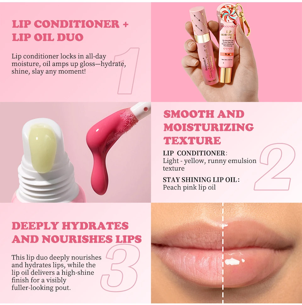 Description Picture 4 of itemLip Gloss Combo Set Bad Babe Peach and Clear with Keychain Long Lasting Hydration Moisturizing Nourish Plumper Makeup Set