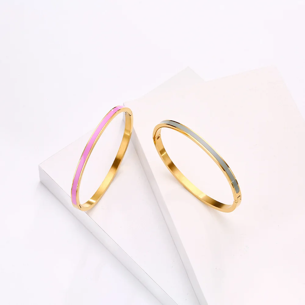 CARLIDANA Luxury Colorful Orange Enamel Bangles Bracelets for Women Party Gift Fashion Bangles Original Stainless Steel Jewelry 5