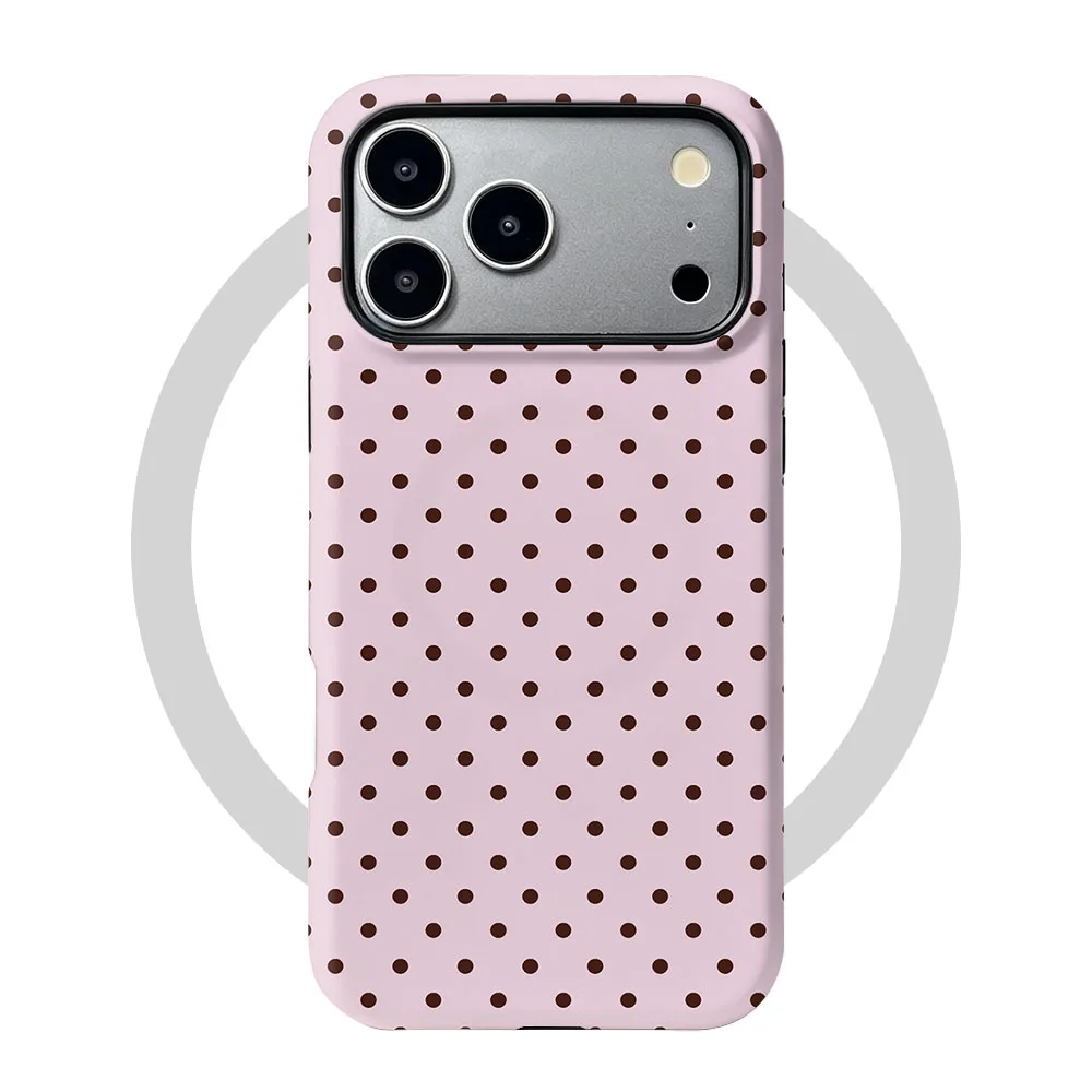 Magnetic Pink Polka Dot Phone Case with 2-in-1 Film Cover