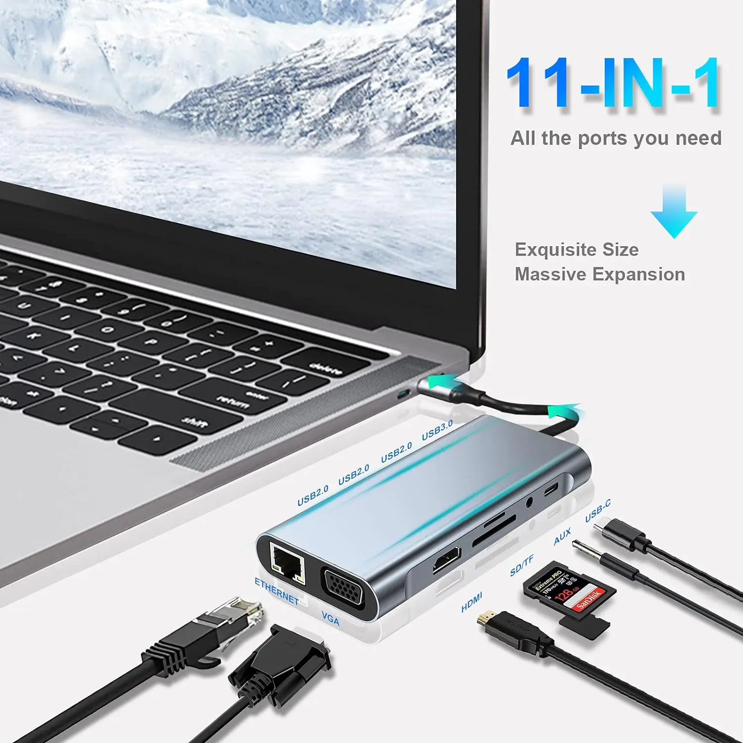 USB C HUB, USB C Adapter Dongle with 4K HDMI/VGA/Type C PD/RJ45/ SD/TF Card Reader For MacBook Pro/Air M1 iPad 4