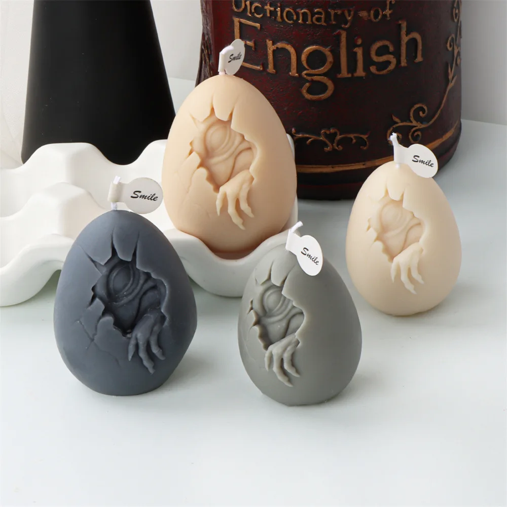 Mirose Silicone Pasqua Mostro Guscio Rotto Uovo Candela Stampo Testa Di Teschio Coperto Uovo Di Pasqua Aromaterapia Decorazione In Gesso